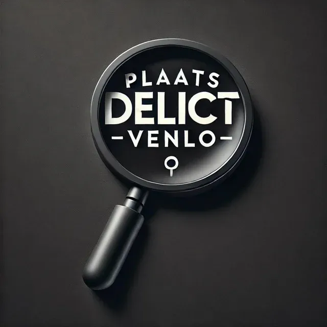 Artwork van de podcast Plaats Delict Venlo: een vergrootglas met de titel erin